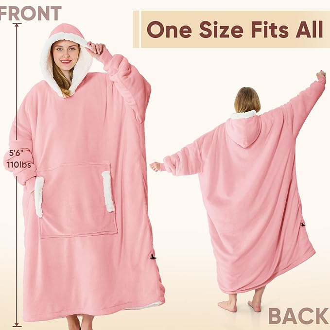 yescool Wearable Blanket Hoodie, Flannel Sherpa Fleece Blanket Sweatshirt for Adults Women Men,One Size Fits All