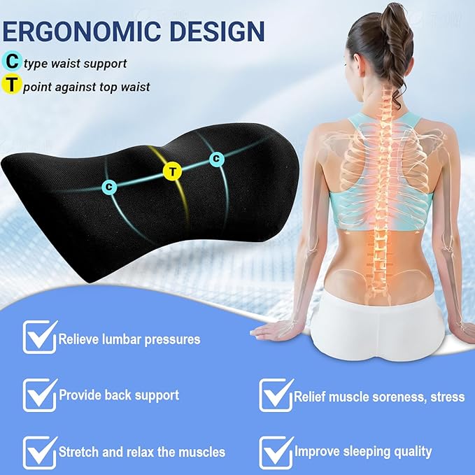 FOUSUPDT Lumbar Pillow with Adjustable Strap, Memory Foam Lumbar Support Pillow for Office Chair and Car Seat, Back Pillow for Lower Back, Back Support Pillow for Sitting, Driving, Traveling