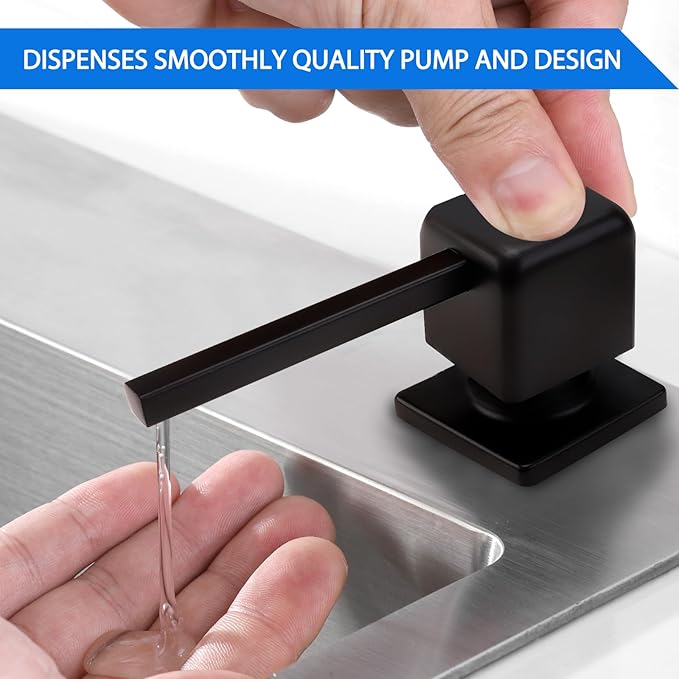 Bulit in Soap Dispenser Matte Black, Soap Dispenser for Kitchen Sink with 17 OZ Above The Sink Refillable Bottle Countertop Pump, Stainless Steel Pump Head Design