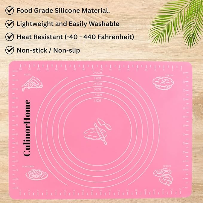 Baking Essentials for Home Bakery, Homesteading Essentials - Silicone Baking Pastry Mat for Rolling Dough and Powdered Cinnamon Sugar Shaker Duster Bundle with Mini Wooden Rolling Pin/Dough Roller