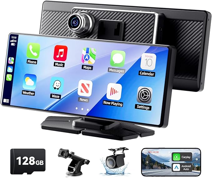 TERUNSOUl Carplay Screen for Car, 8.1" HD Portable Touch Screen Car Stereo with Android Auto, 4K Dash Cam, 1080P Backup Ca...