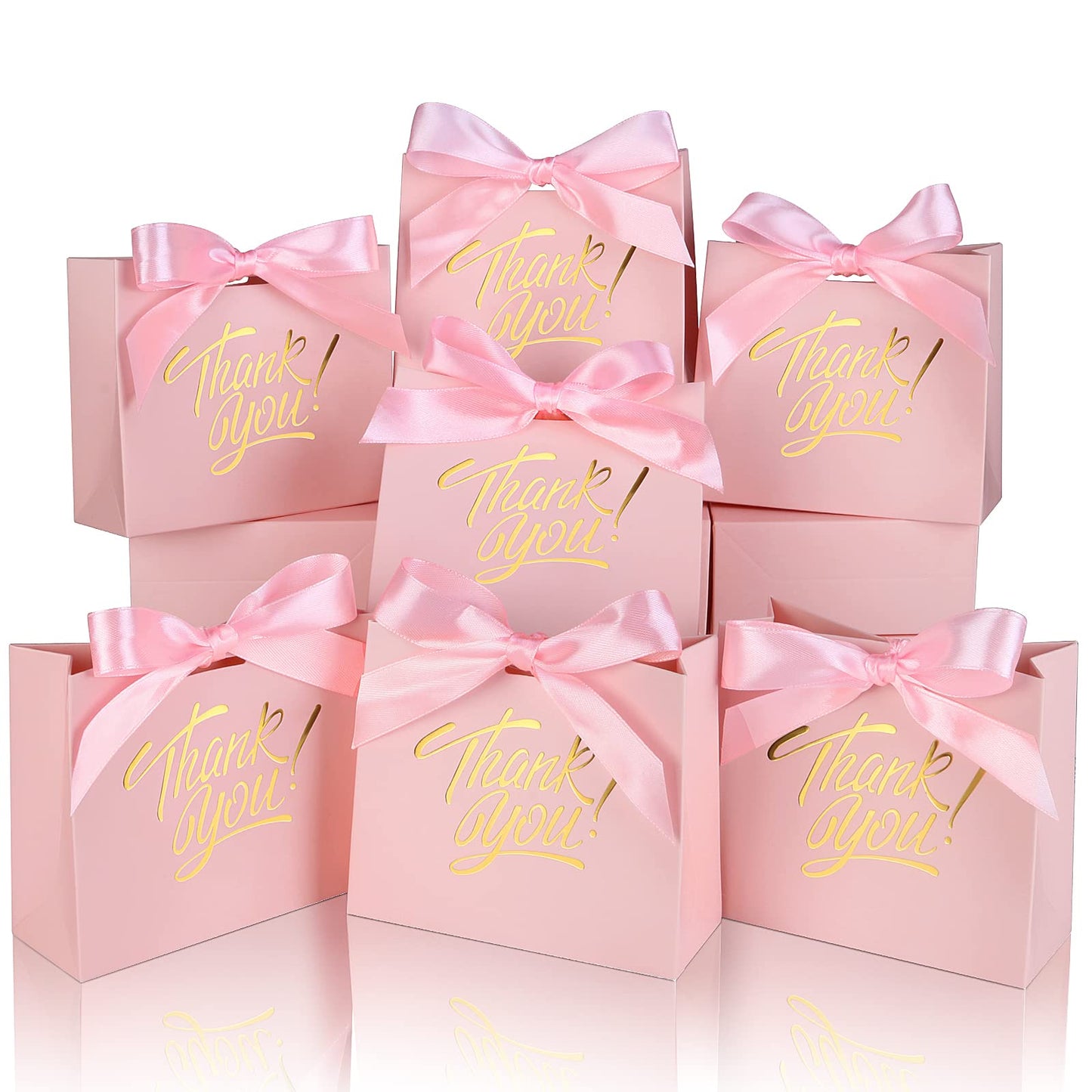 DOYIDE 100 Pack Small Thank You Gift Bags, 4.5x1.8x3.9in Party Favor Bags Boxes with Bow Ribbon, Small Paper Gift Bags with Gold Foil Printed, Mini Candy Treat Bags for Birthday Wedding Party Holiday