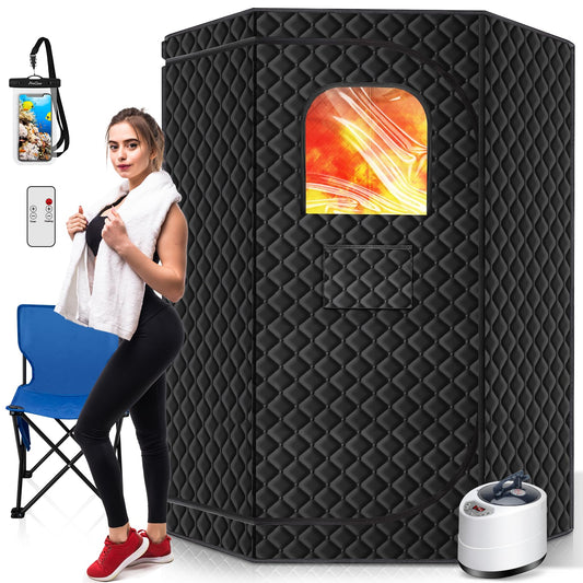 RELEXNOW Portable Steam Sauna for Home, Portable Sauna Box Full Body for Home with 9 Adjustable Heat Levels, Steam Sauna with 3L 1500W Steamer, Folding Chair, 99 Minute Timer