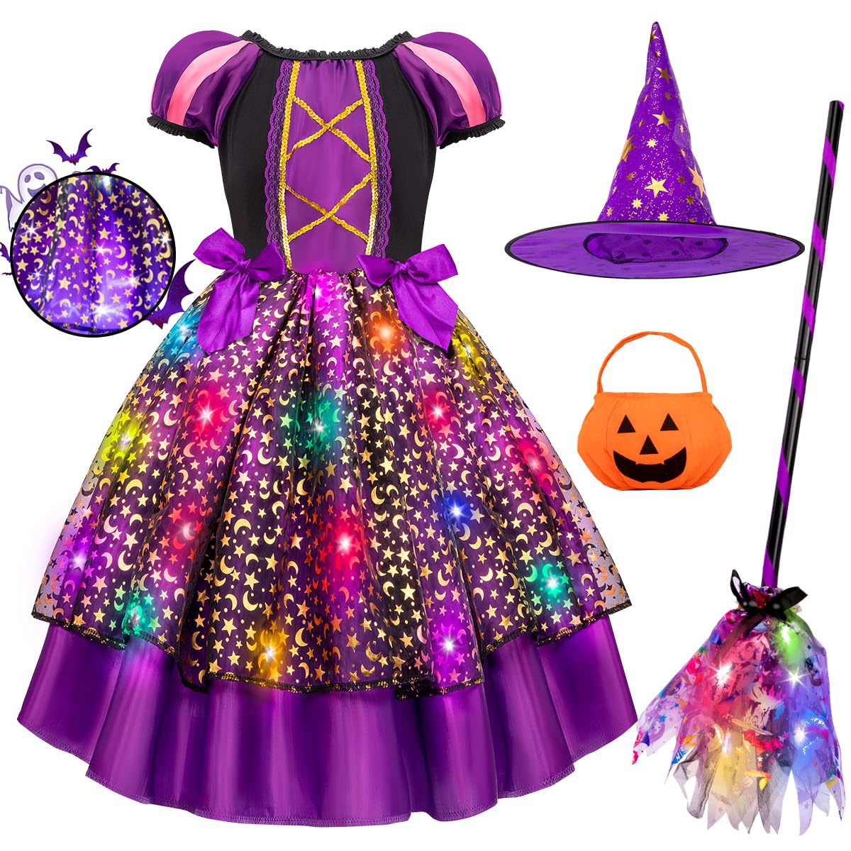 Meland Witch Costume - Light Up Toddler Witch, Girls' Halloween Costume, Ages 4-11