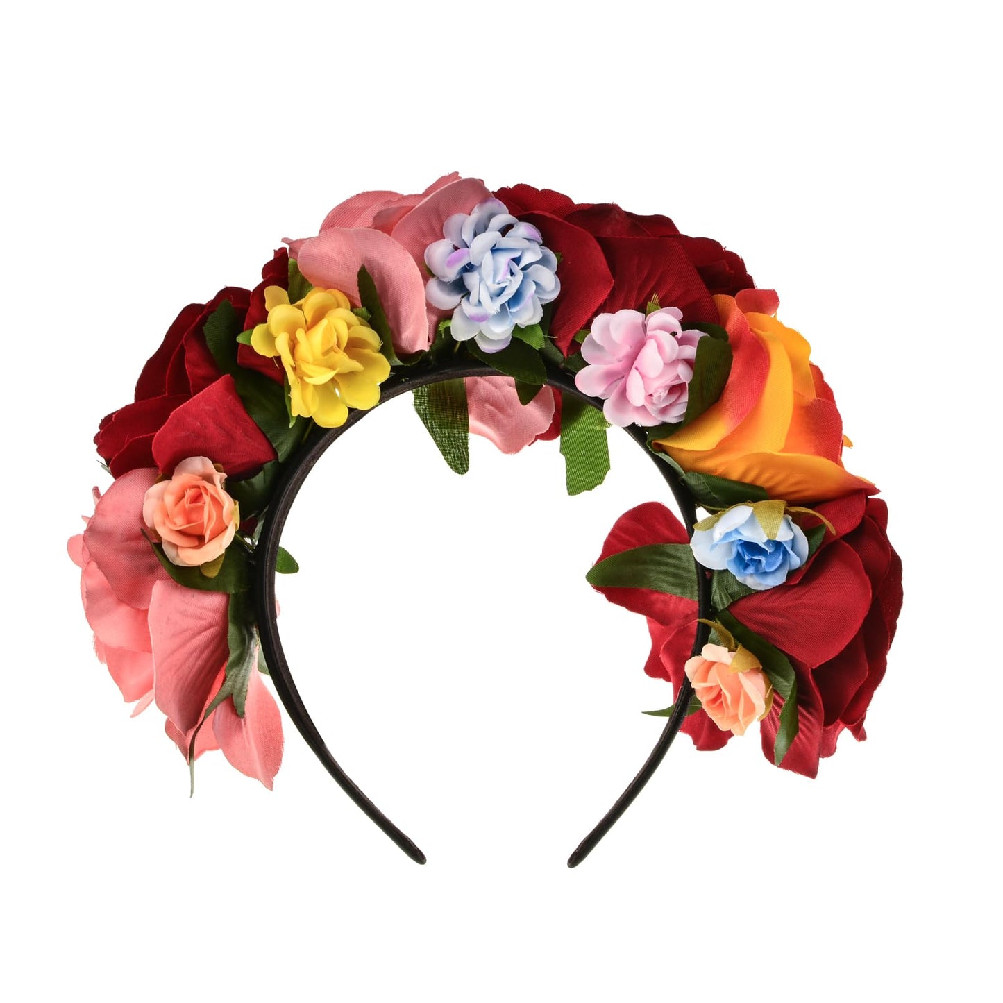 June Bloomy Mexican Flower Headband Halloween Cinco De Mayo Party Costume Day of The Dead Headpiece(SF-Red Pink Orange)