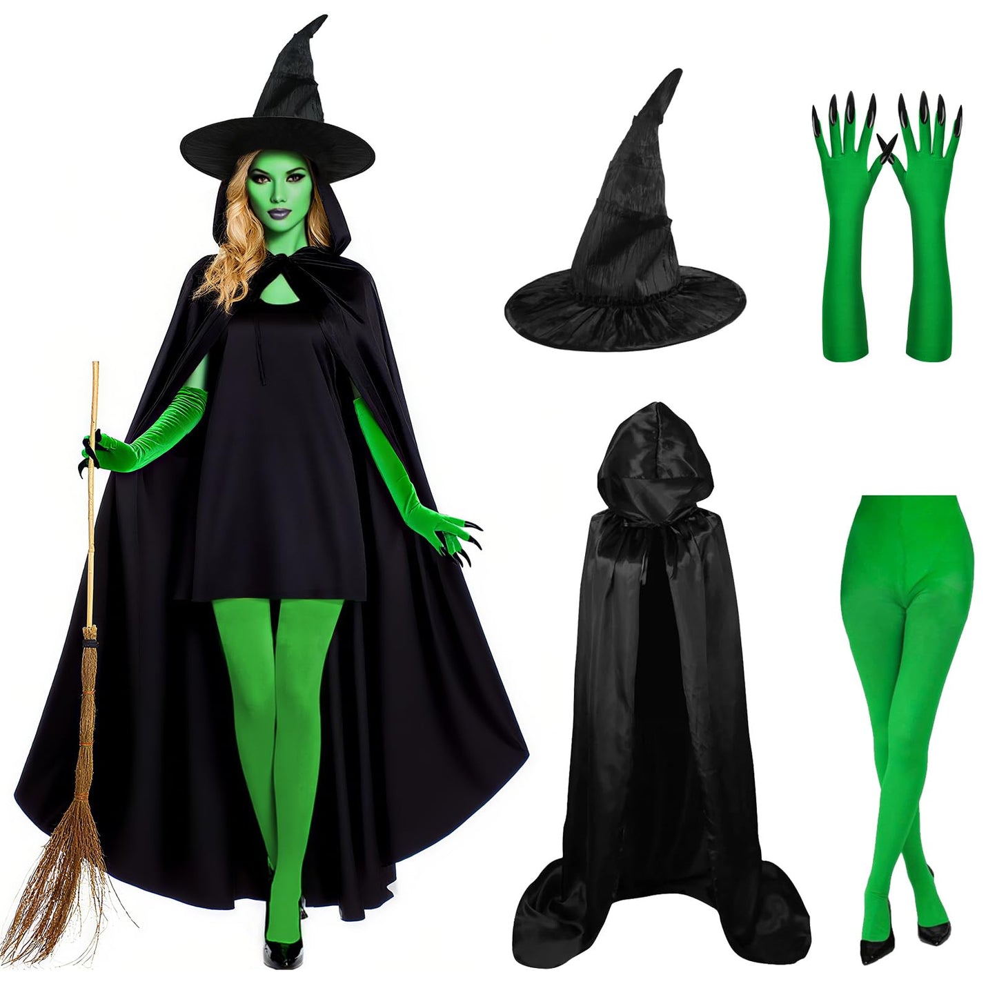Brikabia Witch Costume for Women Halloween Cosplay with Hooded Cape Witch Hat Gloves Socks Cosplay Props Party Outfits