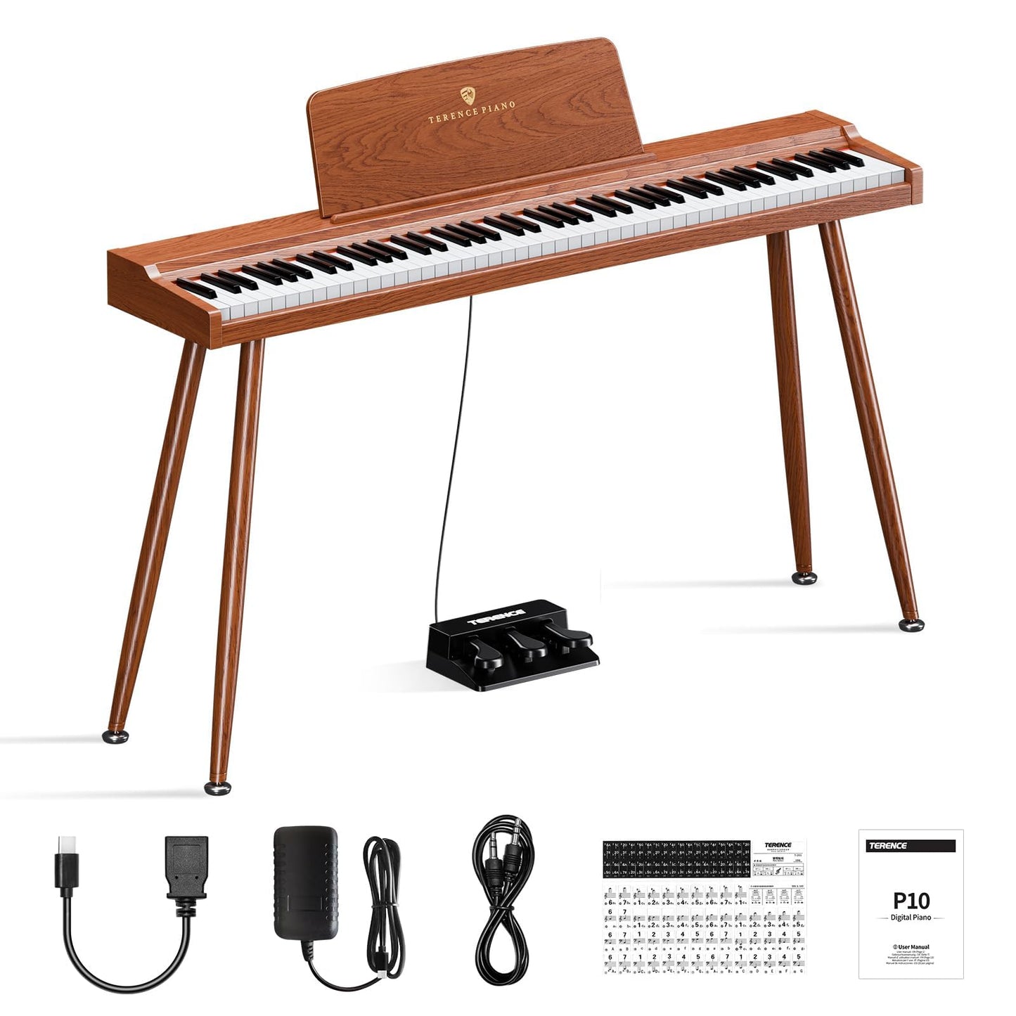 TERENCE P10 Weighted Keyboard Piano 88 Keys,Full-Size Electric Piano for Beginners,Digital Piano 88 Key Semi-Weighted Keyboard with Stand,Triple Pedal,Music Stand,Power Adapter