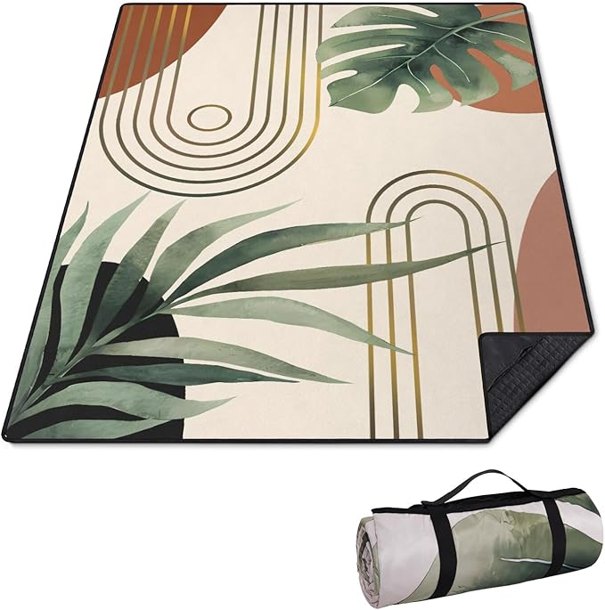 QXWREL Extra Large Picnic Outdoor Blanket 60''x80'' Boho Plant Waterproof and Sandproof Picnic Mat for Beach Foldable Camp...