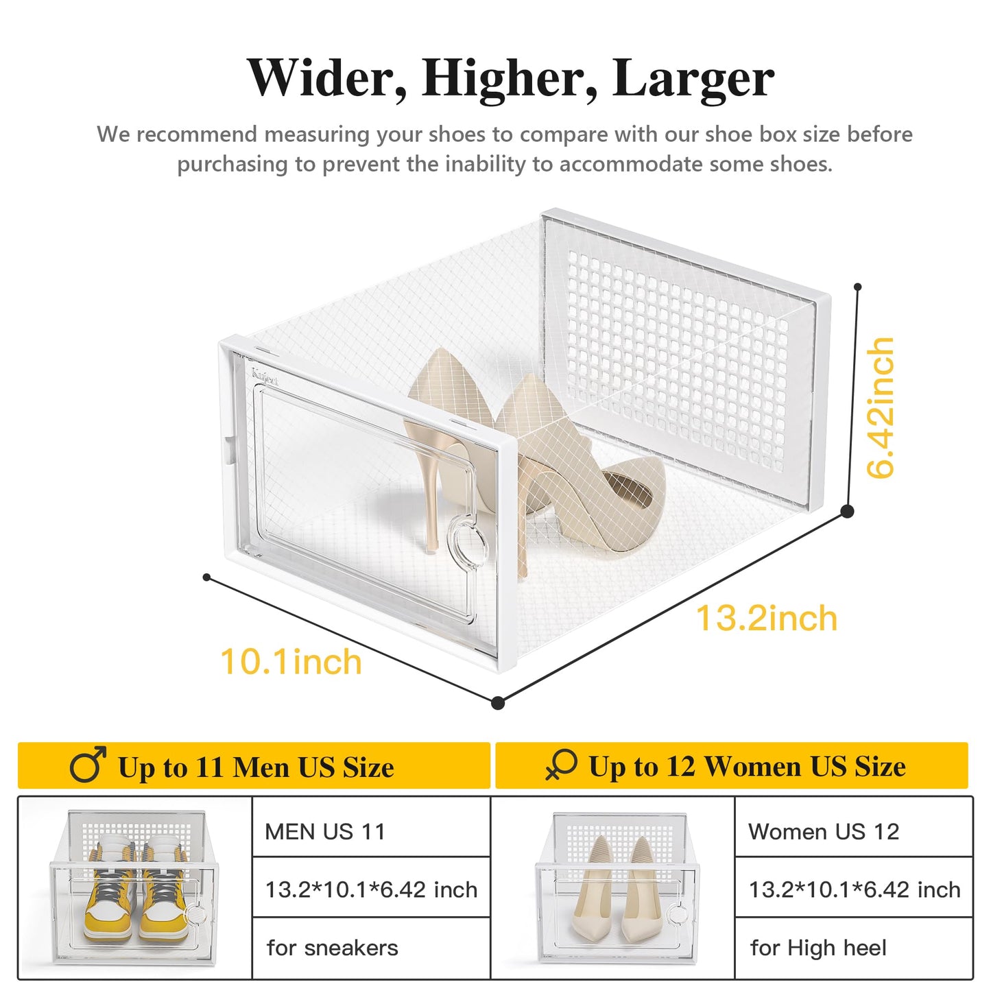 Kuject X-Large Shoe Storage Boxes Organizers Clear Plastic Stackable 12 Pack, Shoe Rack & Holder Substitute, Sneaker Containers, Toy Storage Organizer Bins for Entryway, Closet, Under Bed, White