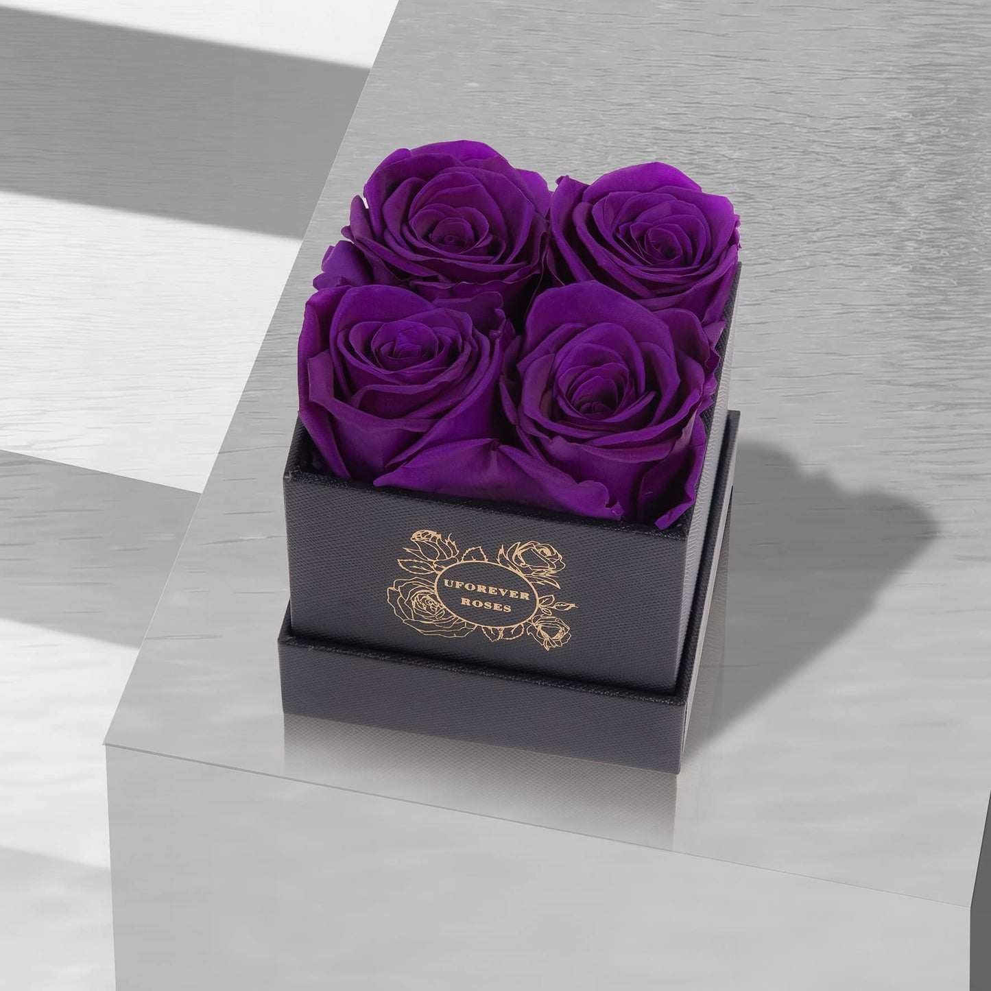 UFOREVER ROSES 4-Piece Preserved Roses in a Box, Preserved Flowers, Roses Gift for Her, Purple