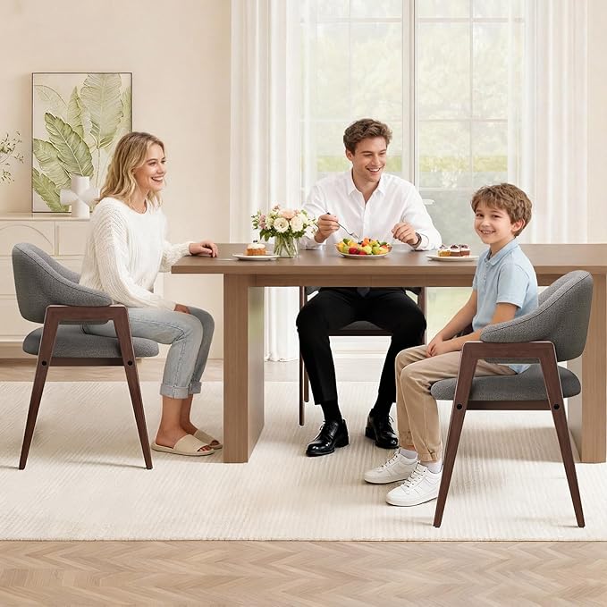 MALOL Wooden Dining Chairs Set of 6, Modern Fabric Upholstered Dining Room Chair, Kitchen Side Chairs, Farmhouse Dinner Chair with Curved Open Back for Kitchen, Grey