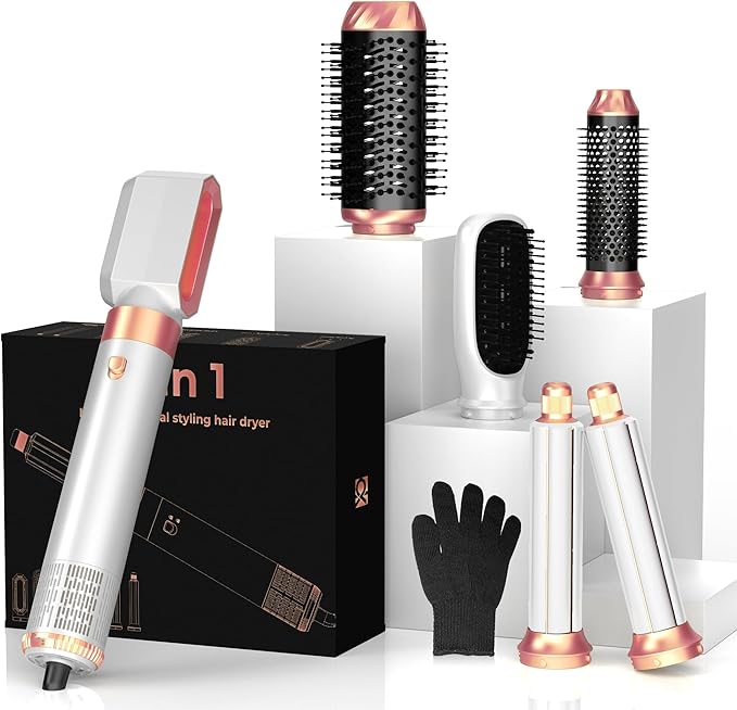6 in ONE Hair Dryer Brush, Blow Dryer Curling Wand Hair Styling Tools Set, Ionic Hot Air Massage Oval Blowout Hair Dryer, Left&Right Hair Styler 100-120V