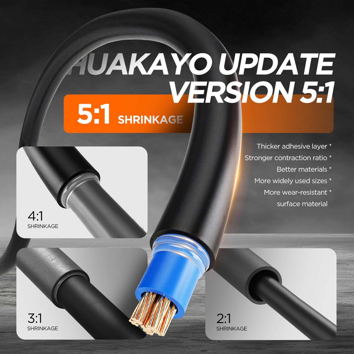 5:1 Heat Shrink Tubing Kit 500 PCS, Industry-Leading 5:1 Ratio Shrink Wrap Tubing Adhesive Lined, Heat Shrink Wire Connectors, Marine Grade Dual Wall, Waterproof Electrical Wire Tube Connectors(Black)