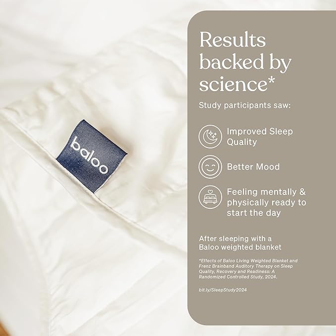 Baloo Weighted Blanket for Adults 20 lb (Pebble White, 80"x87") | Cool & 100% Cotton | Machine Washable & Dryer Safe | Glass Microbead Fill