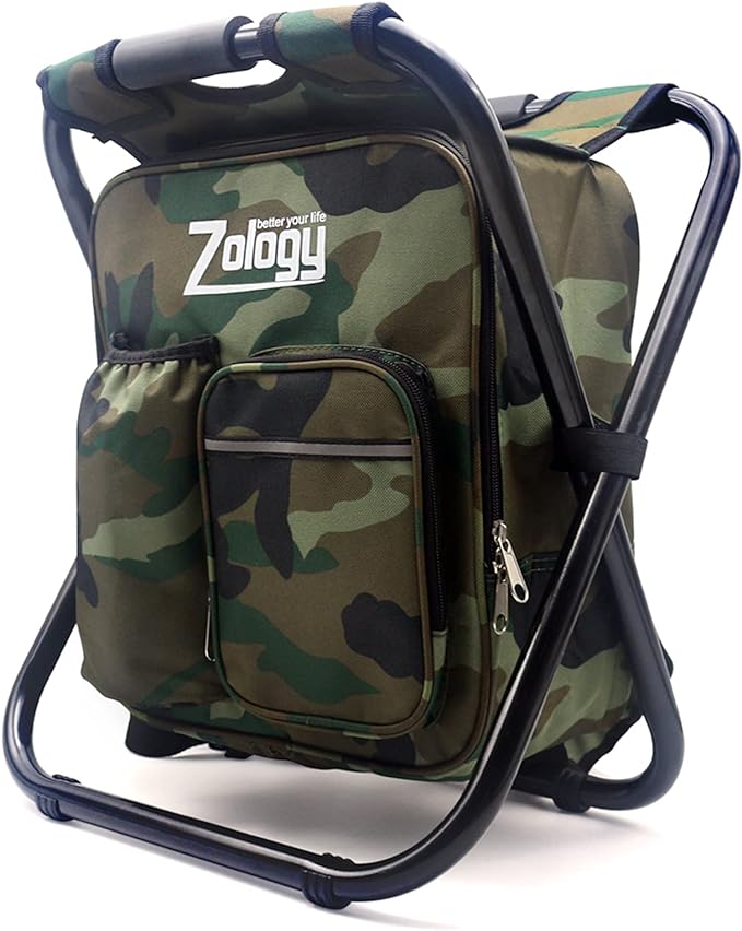Zology Folding Camping Chair Stool Backpack with Cooler Insulated Picnic Bag, Hiking Camouflage Seat Table Bag Camping Gea...