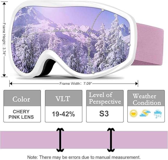 Ski Goggles OTG for Men Women, Anti-Fog Snowboard Goggles UV400 Protection Snow Goggles for Adult Youth