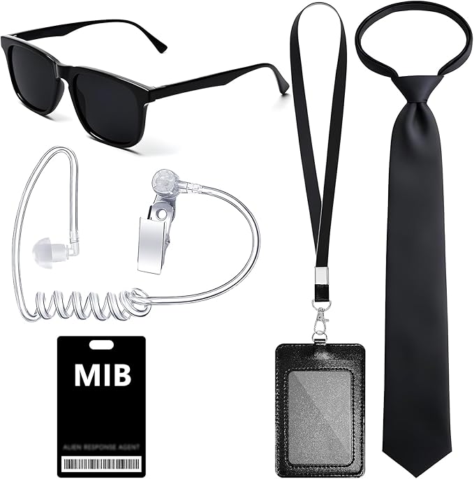 Halloween Agent Costume Set for Men Women Secret Security Guard Costume Accessories for Alien Party Cosplay Game Black