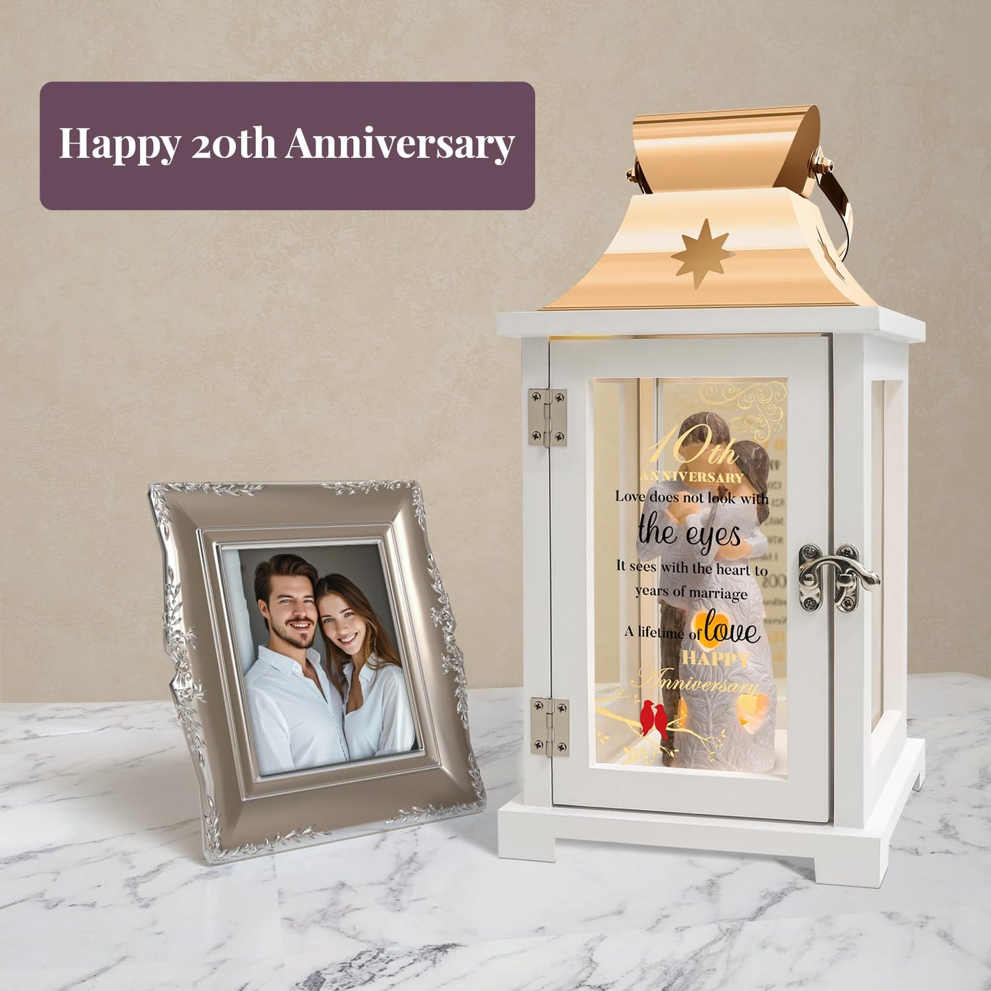 10th Anniversary Wedding Gifts for Couple Wife Women Her Husband 10th Wedding Anniversary Lantern Tin 10 Years of Marriage Gifts for Couple Wife Her