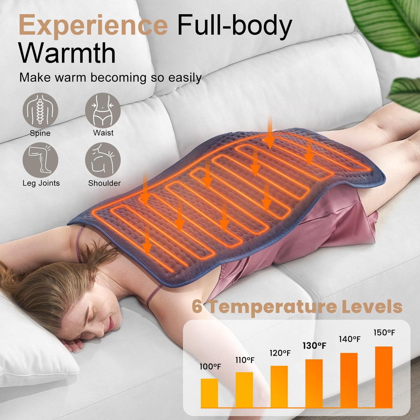 VAAGHANM Heating Pad: 33 x 17 inches Electric Heating Pad for Back -Extra Large Heat Pad for Shoulder/Neck/Knee/Arms - Upgraded 6 Timer & 6 Temperature Controller -Auto Shut Off