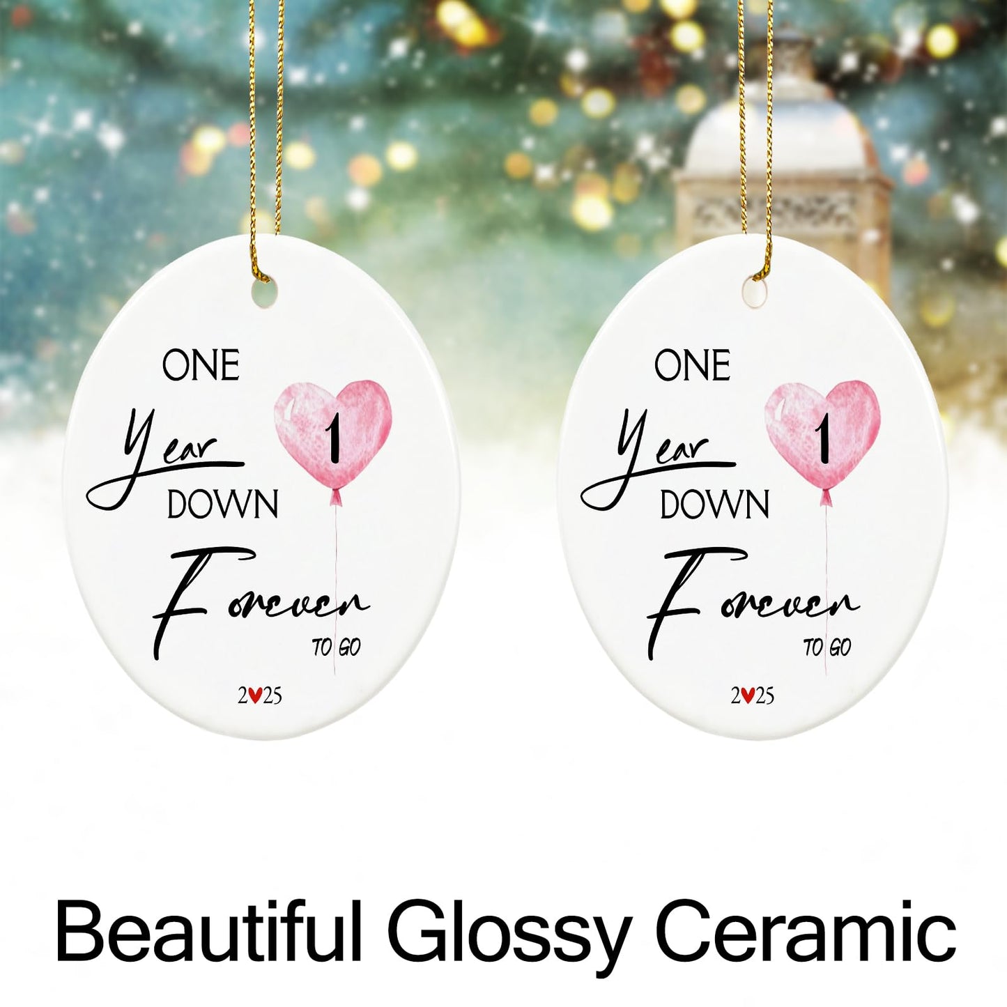 1 Year, 1st, One Year, First Anniversary Ornament Gift for Couples, 1 Year Wedding Anniversary Present, 2.9" Ceramic Gifts for 1st Anniversary Ornaments 2025