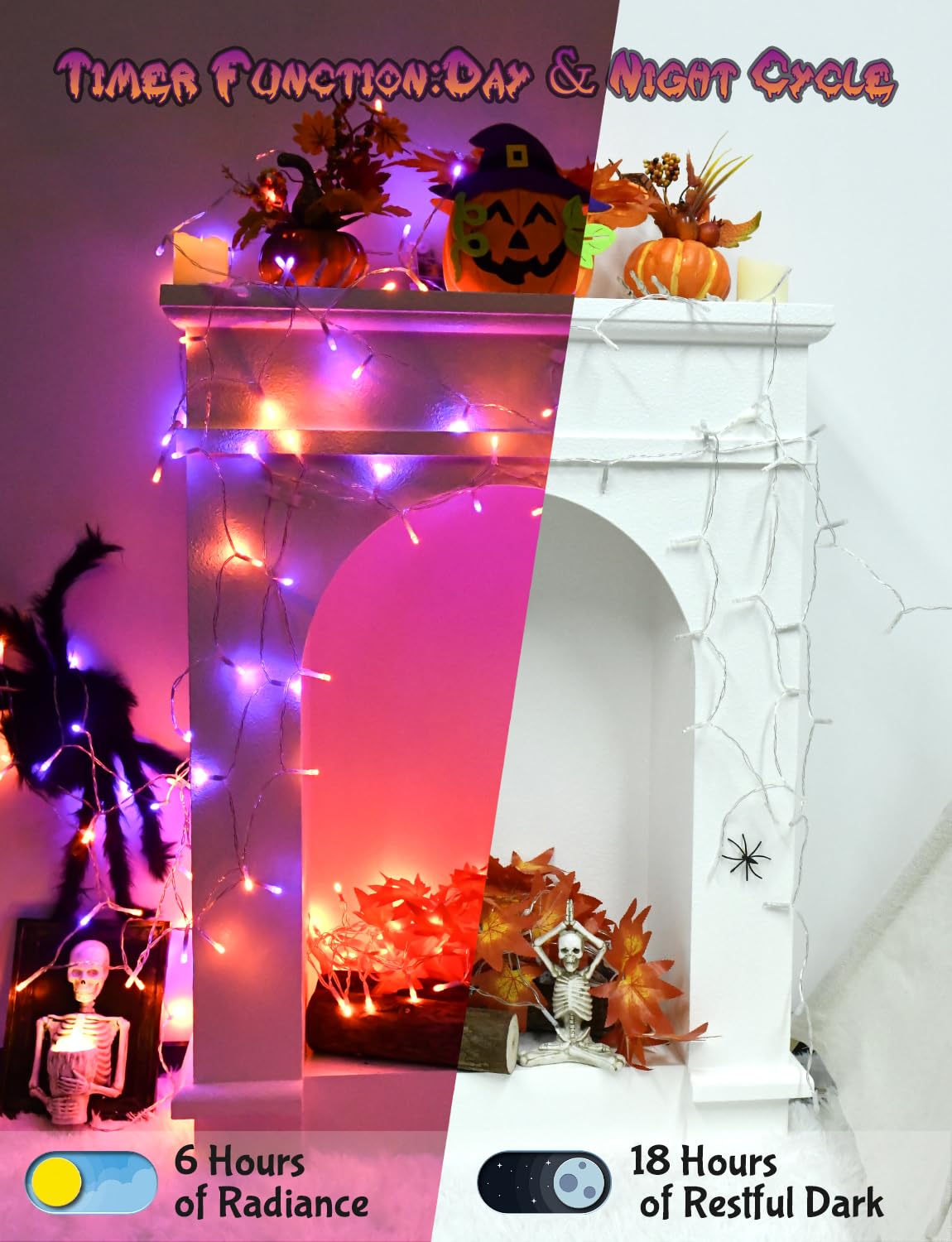 Cshare Halloween String Lights Battery Operated With Timer, Orange and Purple Outdoor 9.8ft 30LED, Decorations for Party Yard Pathway Indoor Outdoor