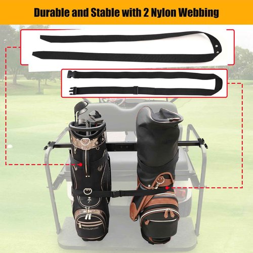 LEAPGOMAX No Drilling Golf Cart Bag Holder Bracket for 2+2 Golf Cart Rear Seat with 1 Inch Square Tube, Universal Golf Bag Attachment Adjustable for EZGO Club Car Yamaha Golf Carts