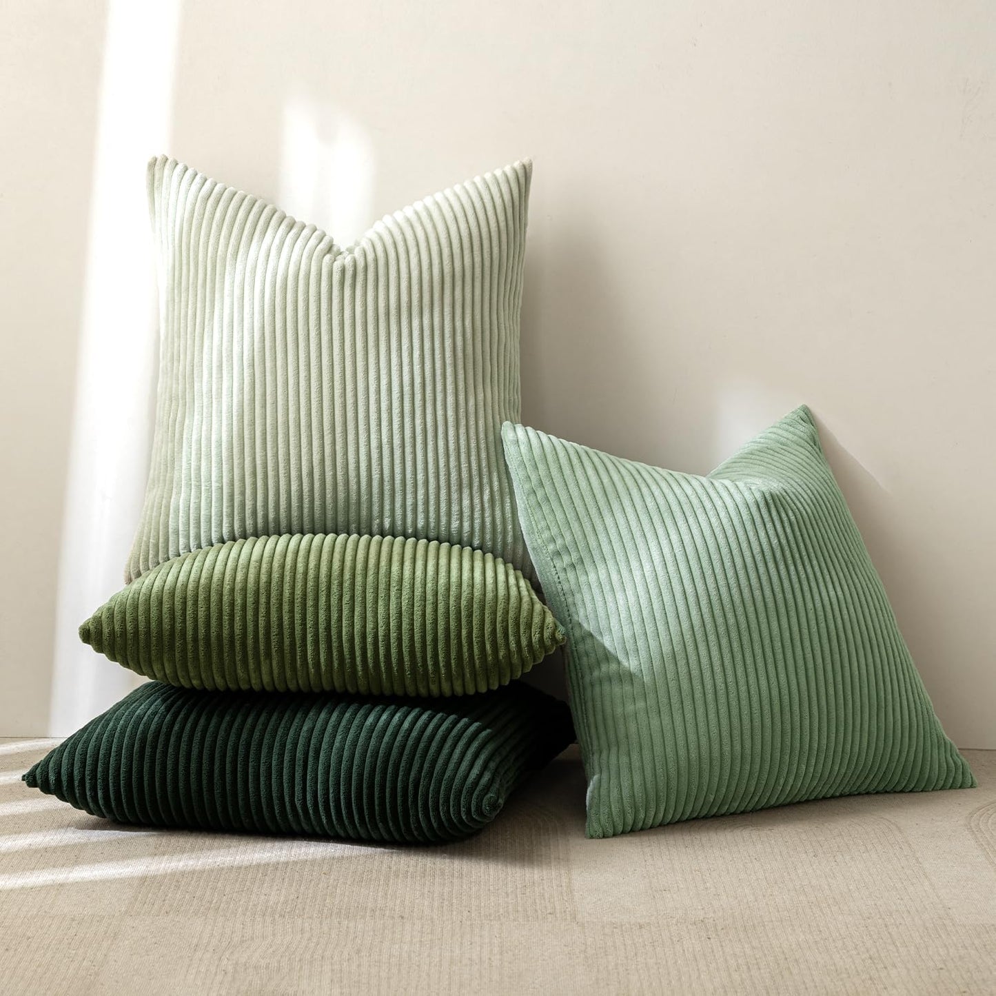 MIULEE Summer Boho Farmhouse Sage Green Throw Pillow Covers 18x18 Inch Set of 4 Mordern Nordic Cushion Covers Soft Corduroy Home Decor for Couch Bed Sofa Living Room Forest Green