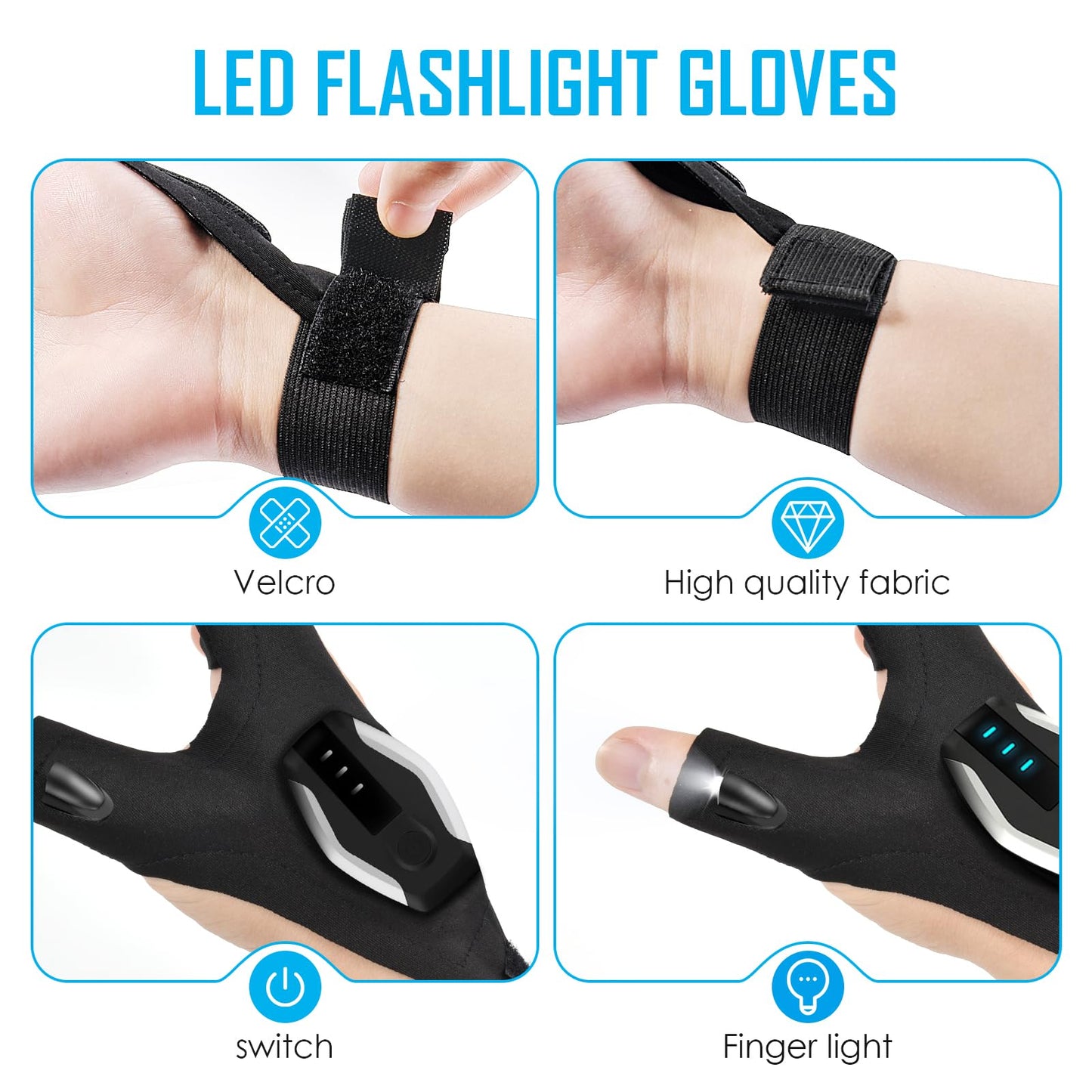 KEZKALS Stocking Stuffers for Adults Men Rechargeable Flashlight Gloves, Gift for Men Dad Him, Mens Gifts for Christmas, Dad Gifts for Who Have Everything, White Elephant Gifts for Adults Gadget