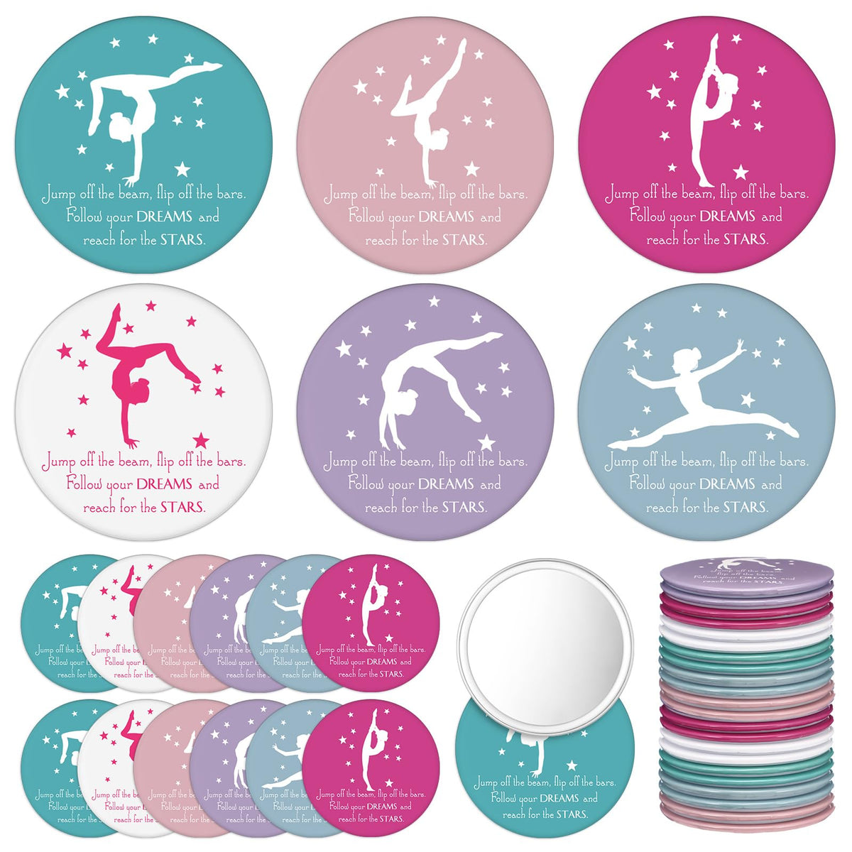 CroBlissful 18 Pcs Gymnastics Party Favor Bulk Mini Compact Mirror for Women 2.76 Inches Pocket Mirror Inspirational Gymnastics