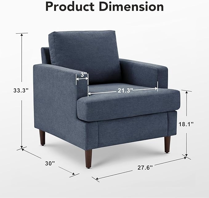Weture Mid-Century Accent Chair,Modern Linen Fabric Armchair for Living Room,Comfy Upholstered Reading Accent Chairs for Bedroom,Single Sofa Chair with Wood Legs (Blue Grey, 1 Pack)