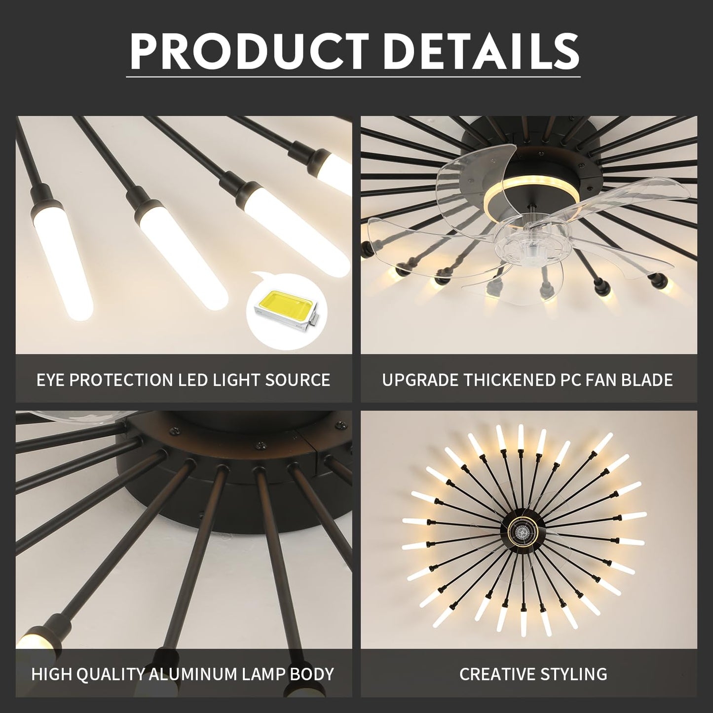 AVLRM 39" Modern Ceiling Fan with Lights,3-Color Dimmable LED, Low Profile Ceiling Fans with 6-Speed Quiet Motor,Flush Mount Ceiling Fan and Remote Control for Living Room,Dining Room,Bedroom