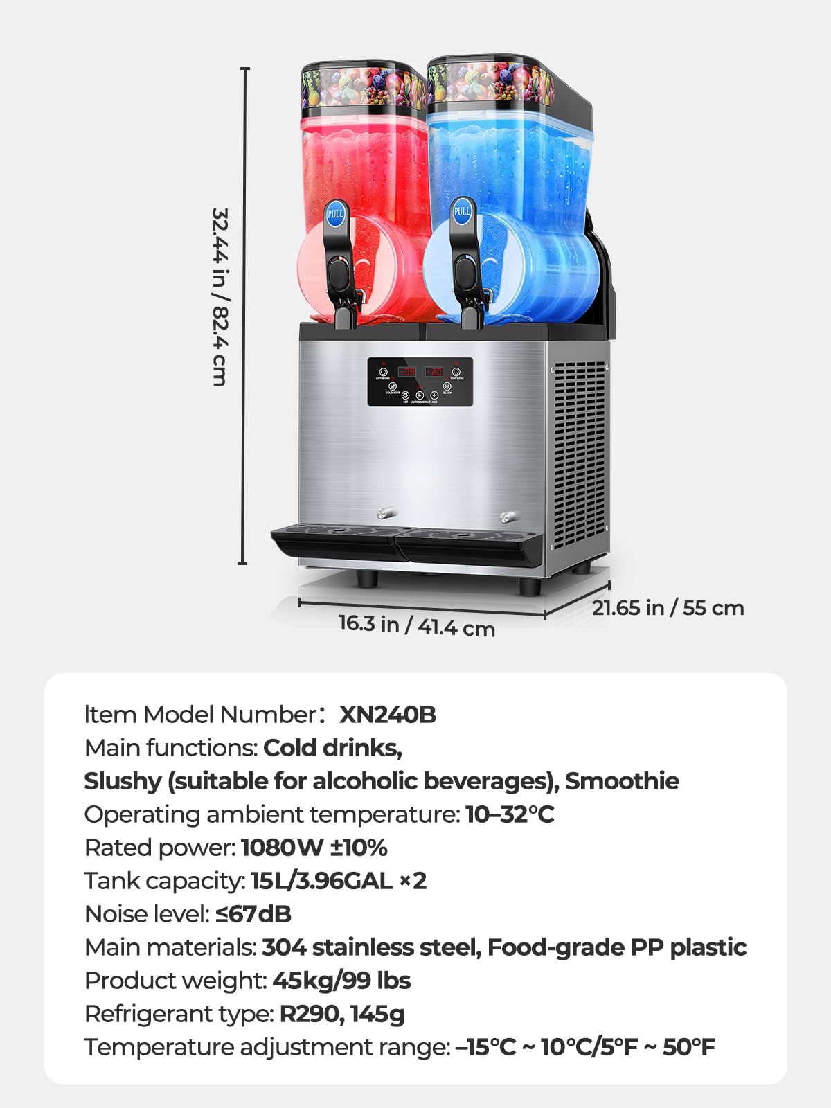 Commercial Slushy Machine 8Gal/30L, Stainless Steel Margarita Smoothie Frozen Drink Machine, 25-Minute-to-Go Slushie Machine, Margarita Machine for Restaurants Cafe Bars (2 * 15L)