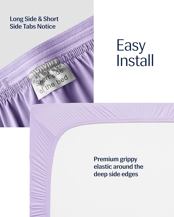 REST® Evercool®+ Fitted Sheet, Queen, Lavender Breeze, 15" Deep(up to 18’’), Breathable Bedding for Hot Sleeper and Night Sweats, Bed Sheet with Ionic+ Self-Cleaning Silver Yarn for Sensitive Skin