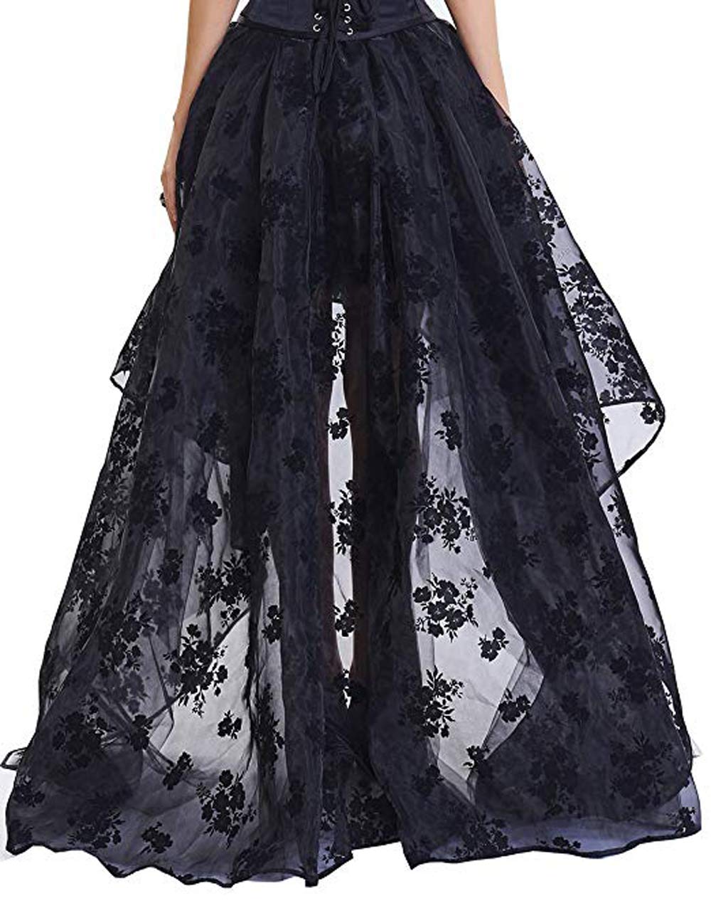 COSWE Women's Black Floral Lace Asymmetrical Victoria Gothic Long Maxi Skirt Party