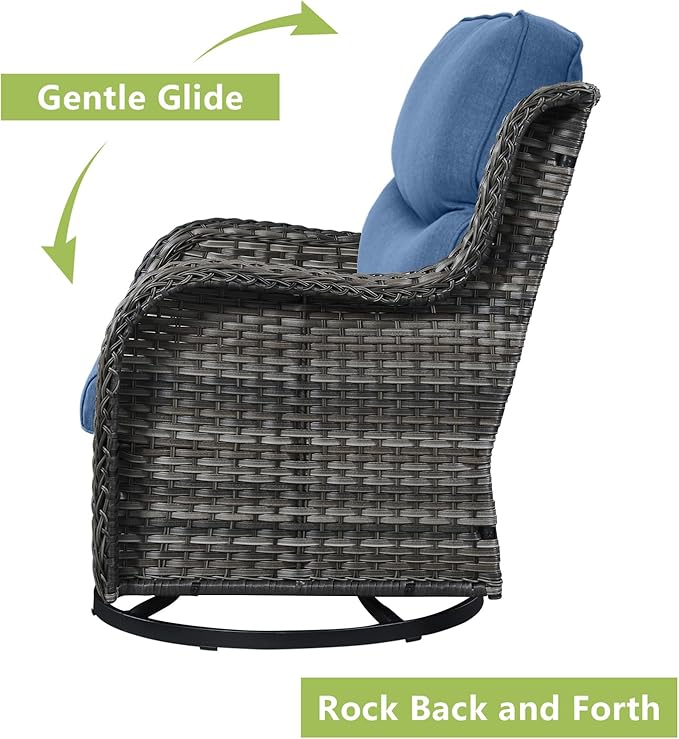 Rilyson Wicker Rocking Chair Swivel Chairs - Rocker Patio Chairs Set of 2 Rattan Rocking Chair for Outdoor Porch Deck Garden Backyard (Mixed Grey/Blue/Smile)