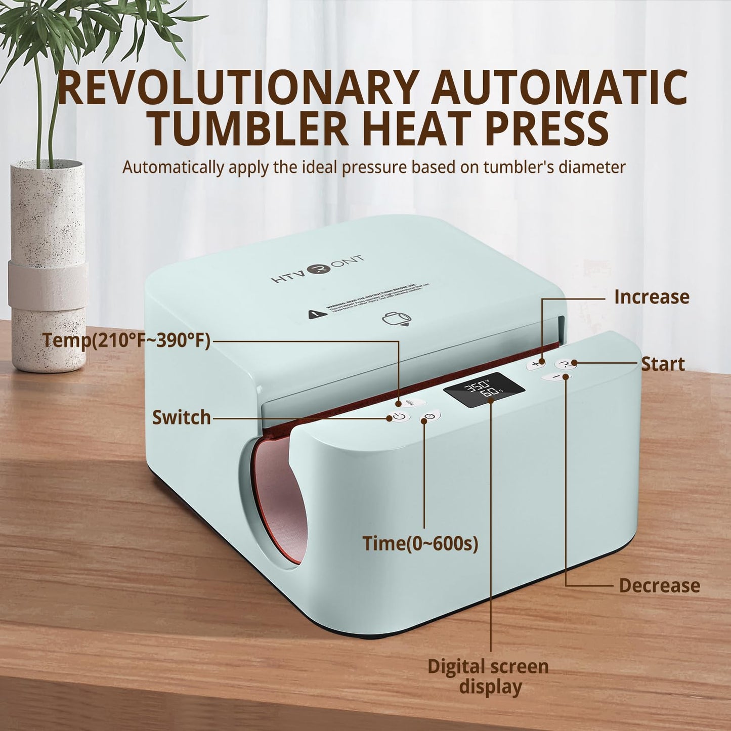 HTVRONT Auto Tumbler Heat Press Machine - Mug Heat Press Heat Up Fast & Even, Professional Tumbler Press High-Security for 2.9-3.2inch Sublimation Tumblers, Cups, Glasses and Mugs (Blue)