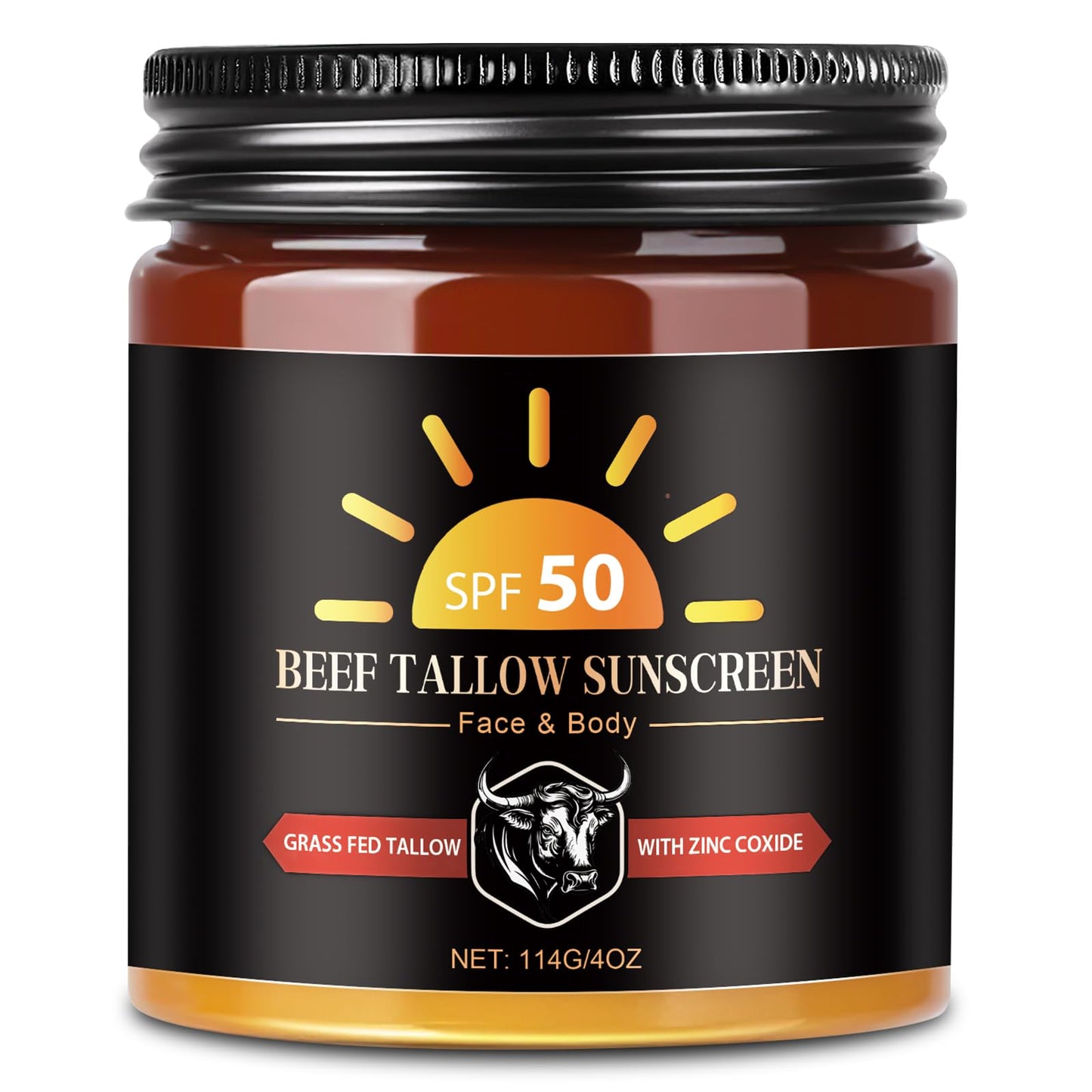 Beef Tallow Sunscreen with Zinc Oxide, Non Toxic Sunscreen SPF 50, Safe, Clean Non-Greasy Formula for Face and Body, Sun Balm fo