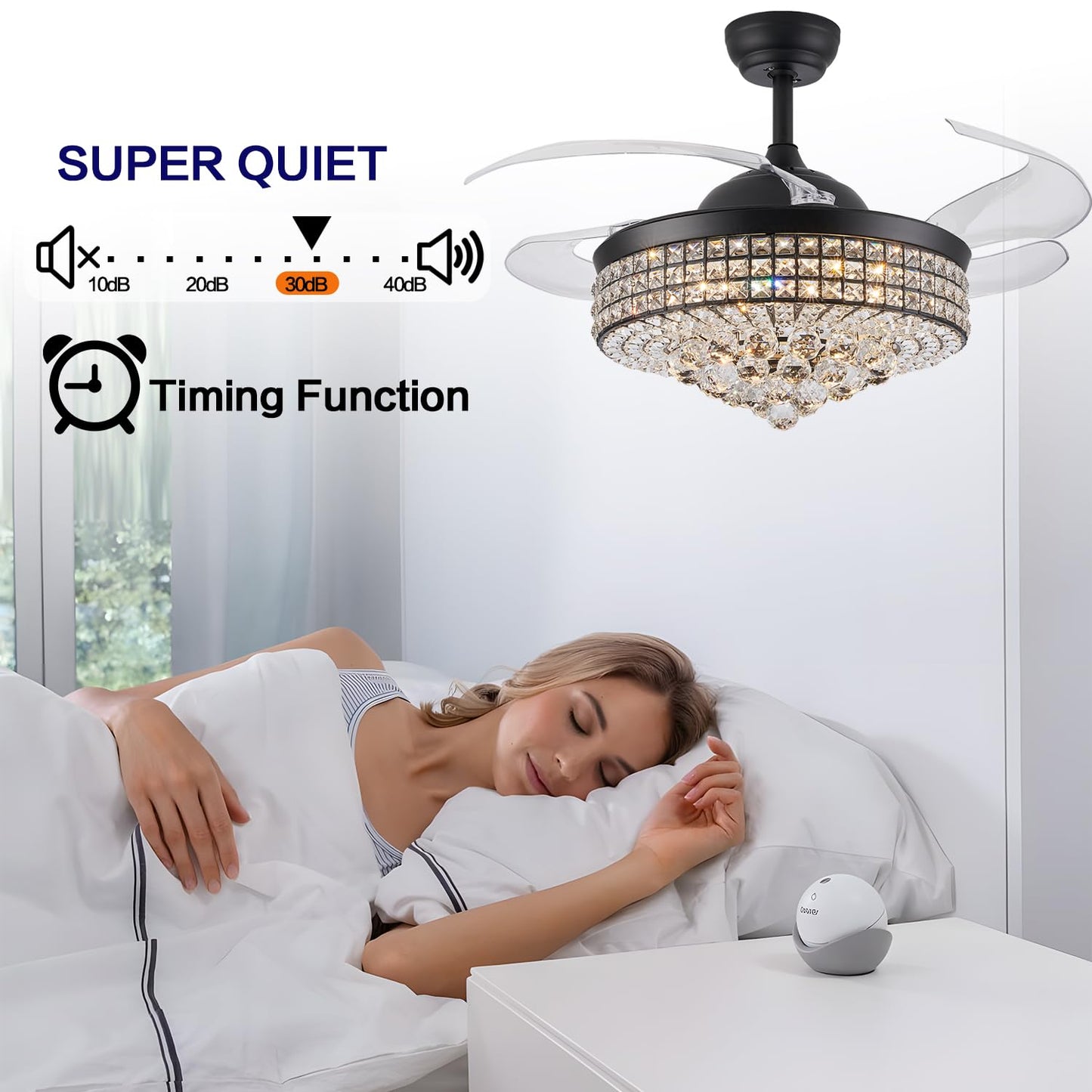 Trsiopfc 52 Inch Dimmable Crystal Fandelier Ceiling Fans With Light,Chandelier Fan With Remote Control For Bedroom/Living Room,P