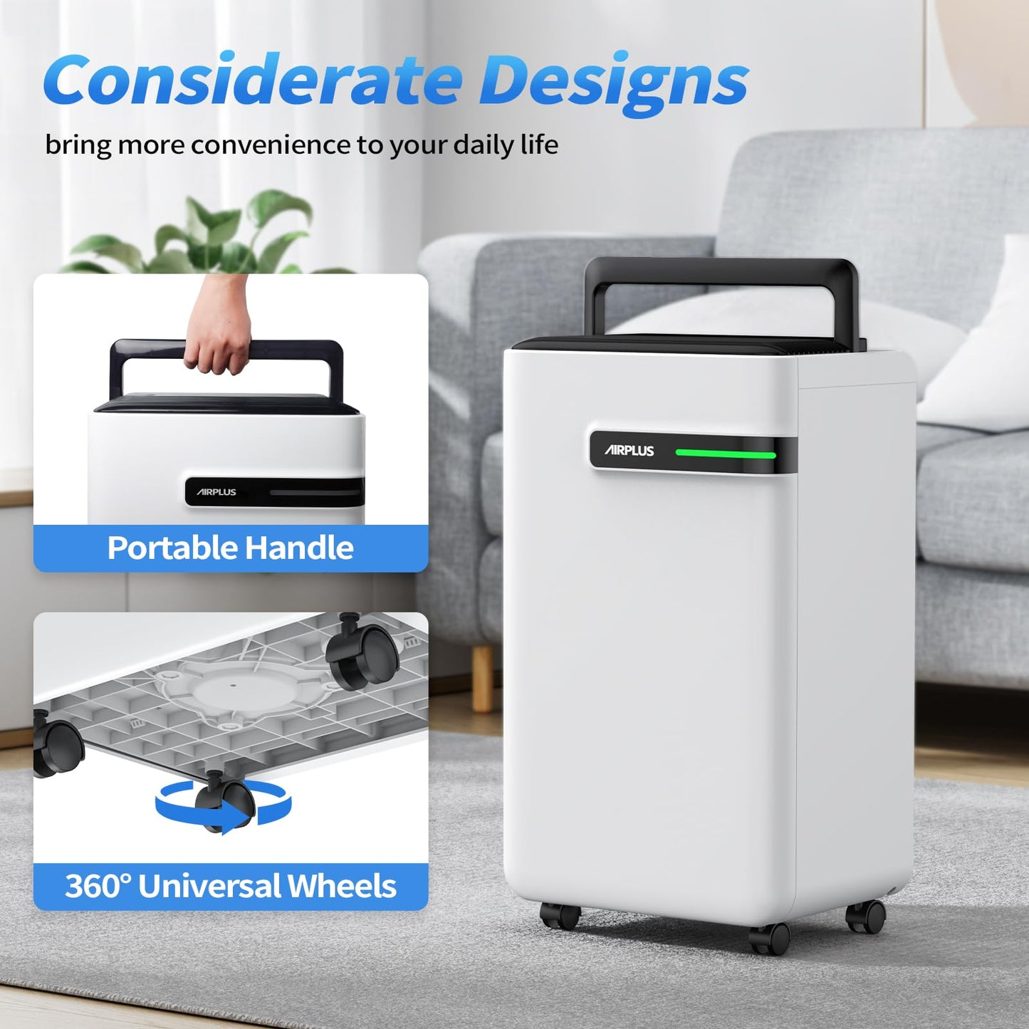 AIRPLUS Dehumidifier for Basement - 4,500 Sq. Ft. 70 Pints, Multifunctional Dehumidifier with Drain Hose & Auto Shut-Off Function, Powerful Dehumidifiers for Home(AP2103)