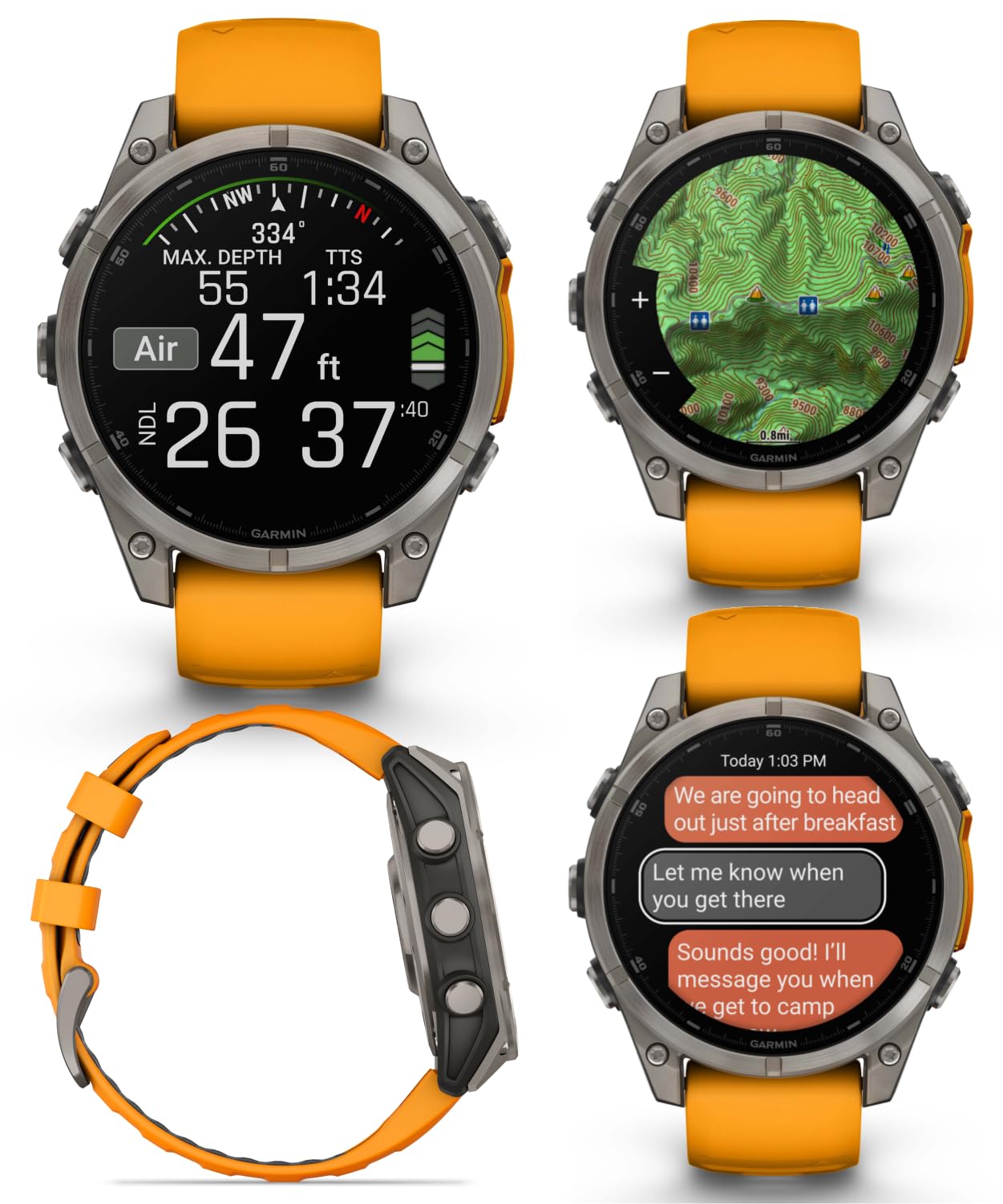 Wearable4U Garmin Fenix 8 - 47 Mm, Amoled Sapphire Multisport Gps Smartwatch,Titanium With Spark Orange/Graphite Silicone Band,