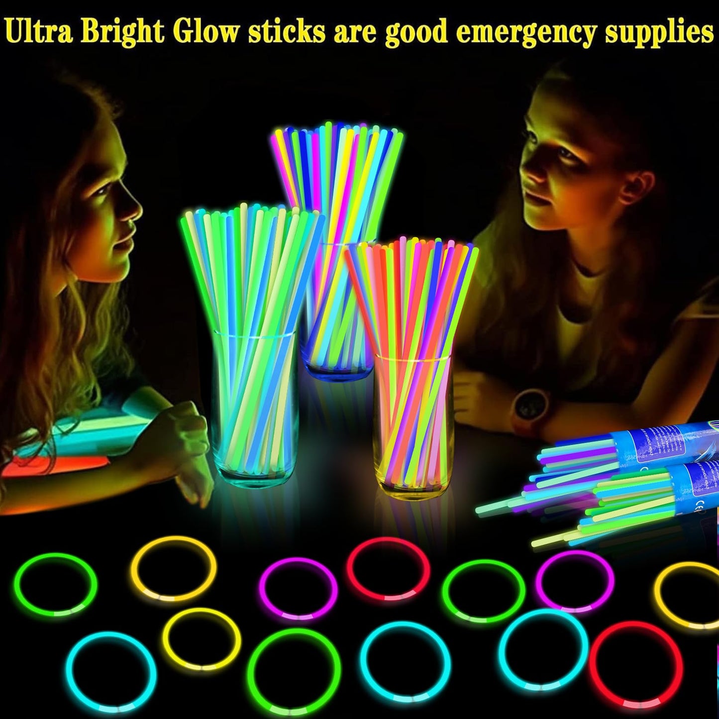 TURNMEON 500 Pack Ultra Bright Glow Sticks Bulk Party Pack Glow In The Dark Party Supplies Glow Sticks Necklaces Bracelets with Connectors 8" Glow stick Light Up Toy Birthday Wedding Pool Halloween
