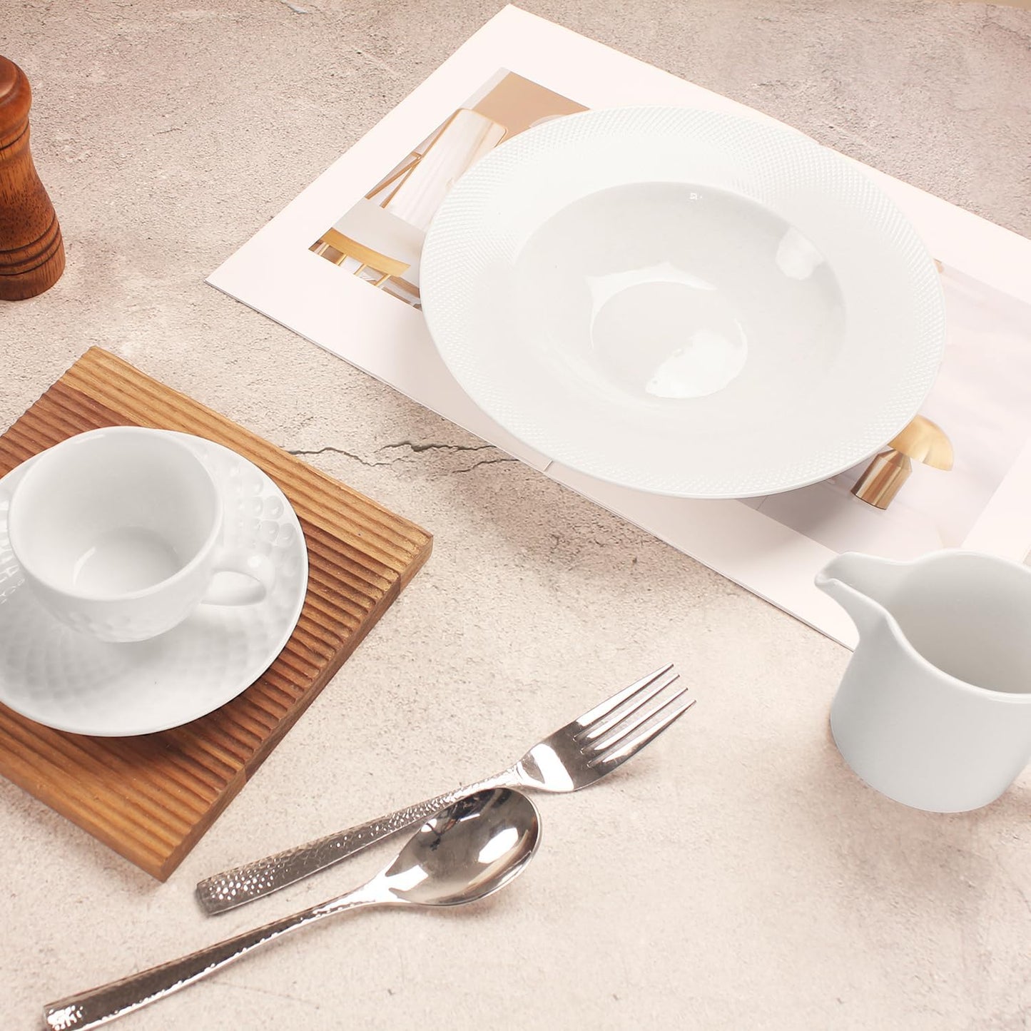 Soup Bowls, Pasta Bowls Plates, White Salad Bowls Set of 4, Embossed Porcelain Wide Rim Bowls, 6 oz, Microwave & Dishwasher Safe, Best for foodies and restaurants 9.9 Inch Reticulated