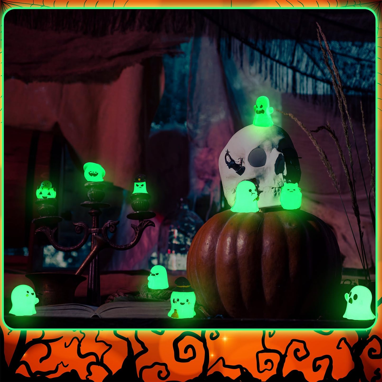 Arrowbash 20 Pcs Glow in Dark Ghost Halloween Miniature Figurines Resin Ornaments Halloween Garden Mini Landscape for Party Village Crafts Decor