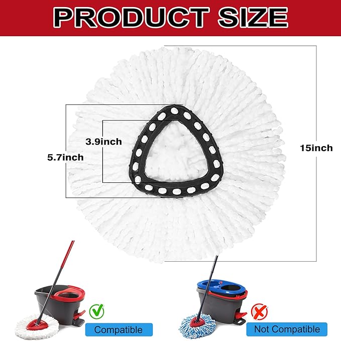 8 Pack Spin Mop Replacement Heads, 100% Microfiber Mop Head Replacement Compatible with Triangle Spin Mop for Easy Wring, 360 Degree Spinning Mop Replace Head for Floor Cleaning