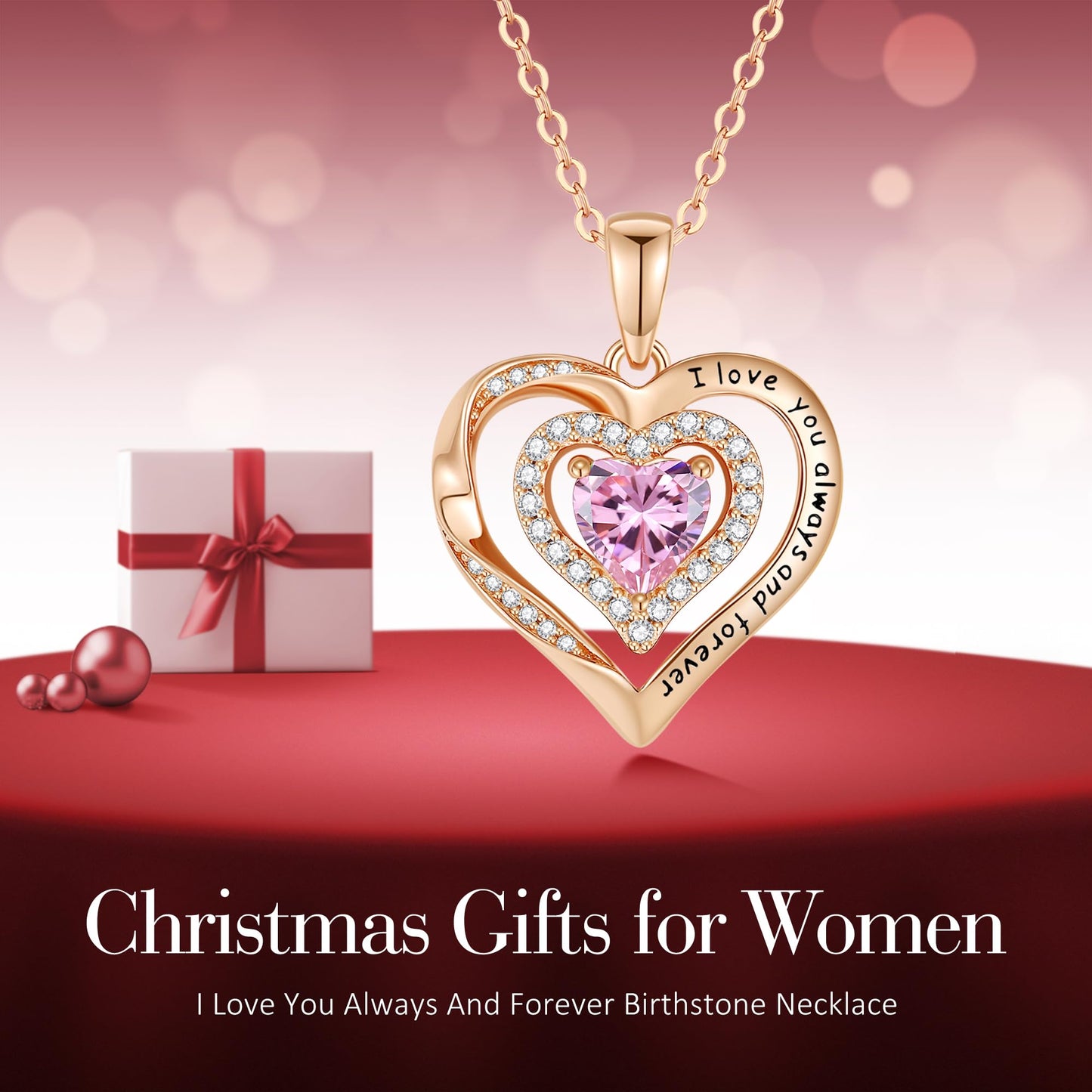 Lomantise Christmas Gifts for Wife Rose Gold Heart Birthstone Necklaces for Women S925 Sterling Silver Fine Jewelry Pendant Necklace Anniversary Birthday Gift for Mom Her Grandma Sister