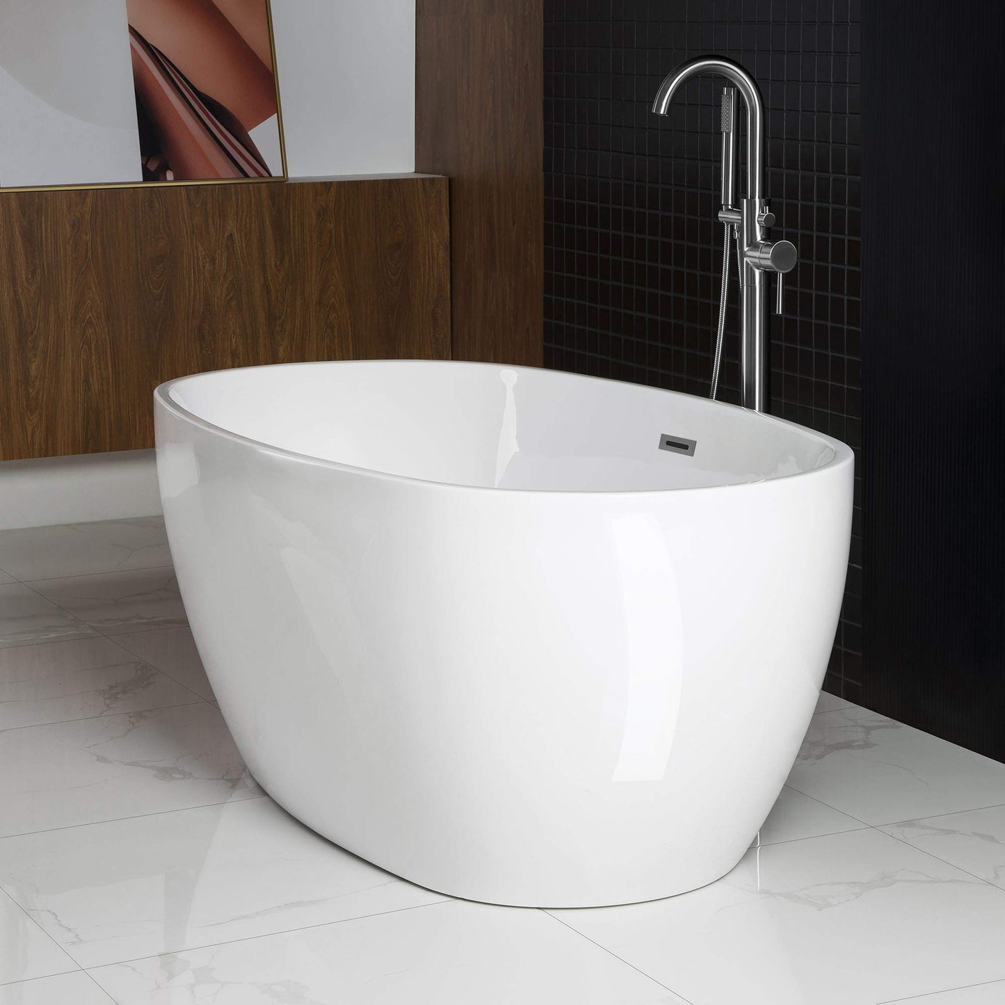WOODBRIDGE 59" Acrylic Freestanding Bathtub Contemporary Soaking Tub, White Acrylic (Chrome Drain/Overflow),BTA1518 -C-Drain &O