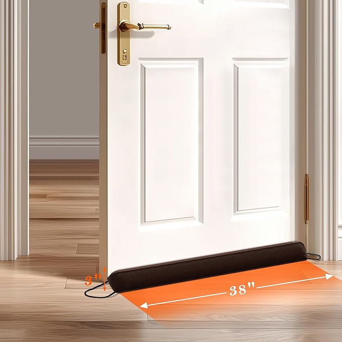 Sunolga Door Draft Stopper Blocks Hot and Cold Air with Removable Washable Cover for Bottom of Door, All-Season Seal for Noise, Light, Door Sweep for Gaps Up to 3", Home Essentials, 38", Dark Coffee