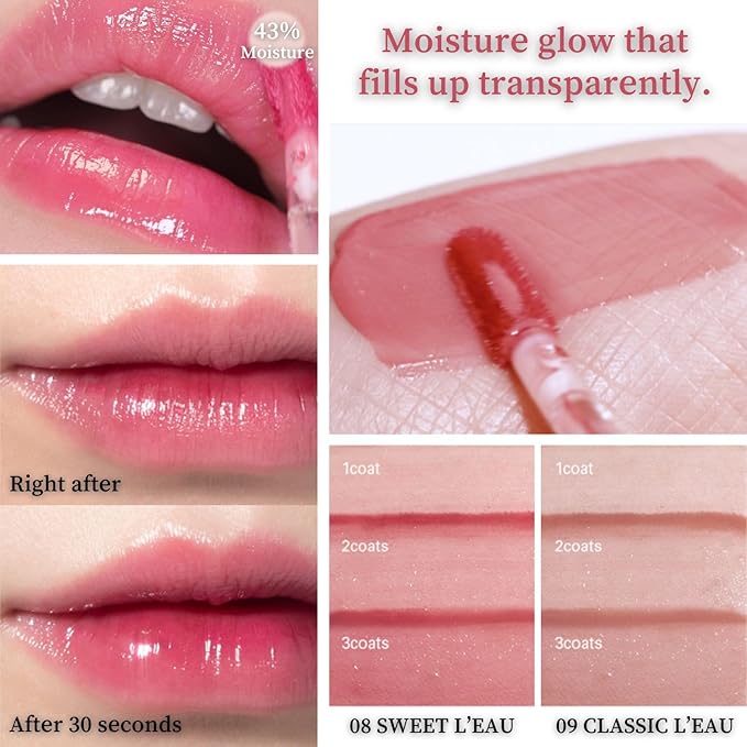 BBIA L’EAU Tint – Glossy & Glow Lip Stain, Watery Lip Tint, Non-Sticky, High Shine Finish, Long-lasting, Moisturizing, Lightweight, Natural, Daily Use, Vegan, Korean Lip Makeup (02 FLEUR L'EAU)