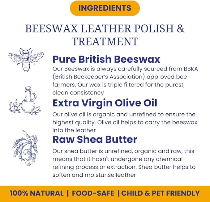 Premium Beeswax Leather Conditioner & Balm – Hand-Poured Natural Restorer for Boots, Bags, Jackets, Furniture, Car Seats & More – Cleans, Conditions & Protects – 7.0 Fl Oz
