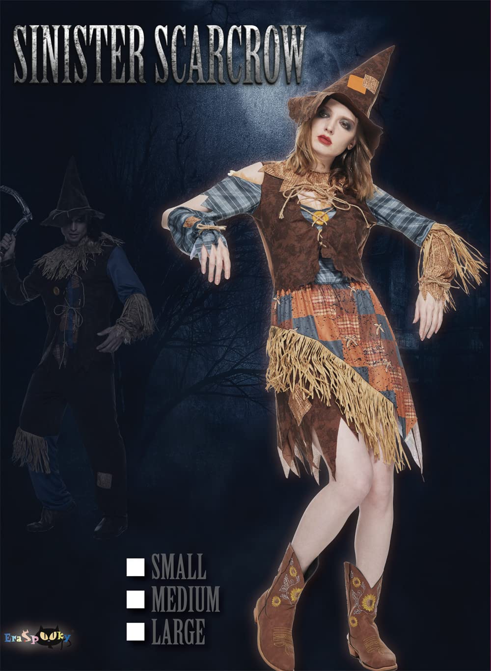 EraSpooky Women Wicked Scarecrow Costume Adult Halloween Straw Dress Kit